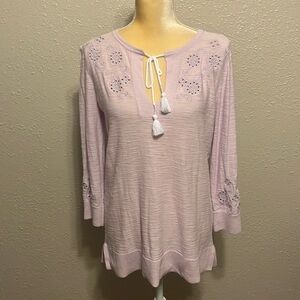 Loft‎ Light Pink Embroidered Boho Tunic Top Size S
